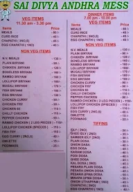 Sai Divya Andhra Mess menu 1