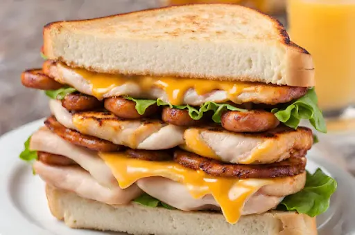 Grilled Chicken Sausages Cheese Double Decker Sandwich