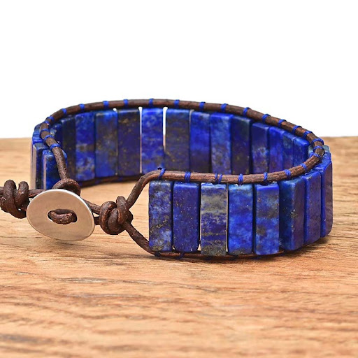 Title 2, Handwoven Boho Rectangular Lapis Lazuli Bracele...