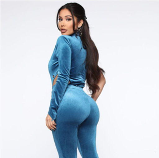 Title 1, Gradient Single-sleeve High-neck Velvet Jumpsuit