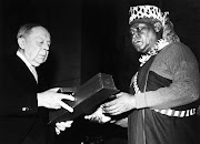 Chief Albert Luthuli receives the Nobel Peace Prize from Gunnar Jahn, chair of the peace prize committee, in 1961.