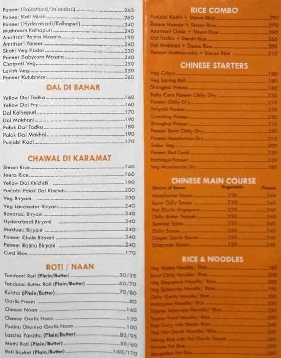 Only Parathas menu 