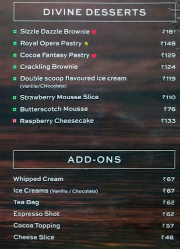 Cafe Coffee Day menu 