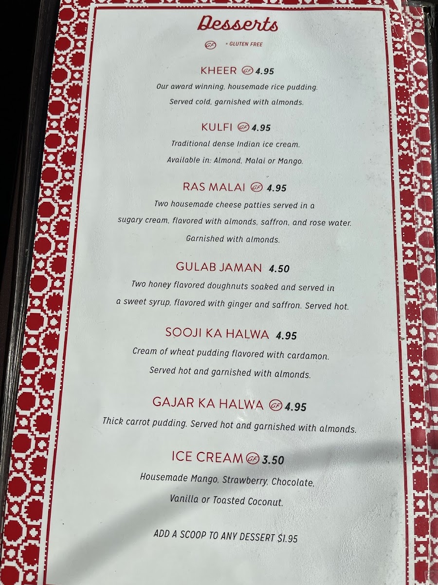 Kabab & Curry gluten-free menu