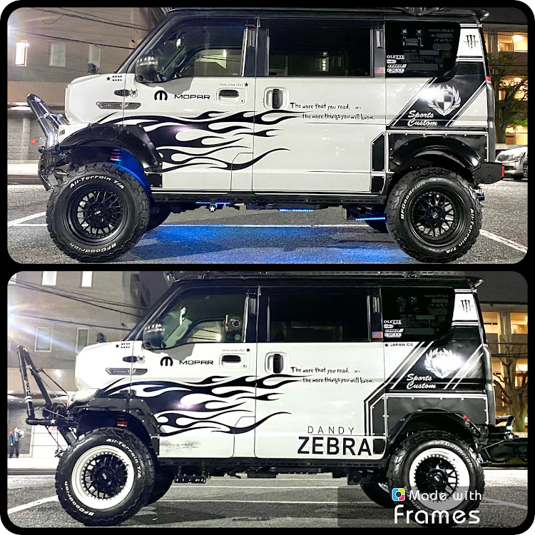 エブリイワゴンのオーバースライドヒンジ・オーバーフェンダー装着・ホイール塗装・サイドデカール リメイク・内張りカット＆塗装に関するカスタム事例の投稿画像2枚目