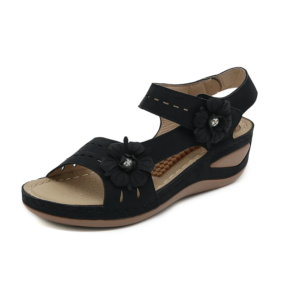 Sandalias Casuales de Cuña para Mujer Tallas Grandes Zapatos de Mamá de Piel Sintética Estilo Europeo Americano Cómodas y Elegantes