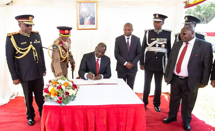 President William Ruto, Interior CS Kithure Kindiki, IG Japhet Koome and other dignitaries at Kiganjo to preside over police recruits pass-out parade on January 10,2023