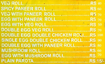 Kolkata Famous Kathi Roll menu 