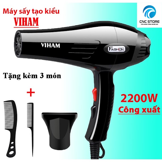 Máy Sấy Viham Công Suất 2200W Có 3 Chiều Nóng, Vừa, Mát, Tặng Kèm 3 Phụ Kiện Tạo Kiểu Tóc