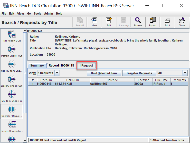 Millennium RSB client Search/Requests title details request tab