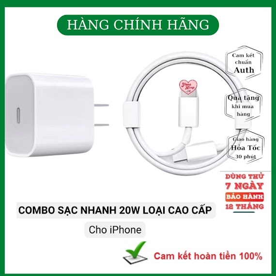 Combo Bộ Sạc Nhanh 20W, Củ Sạc Nhanh Pd 20W, Cáp Sạc Nhanh Usb - C Bảo Hành 1 Đổi 1 12T