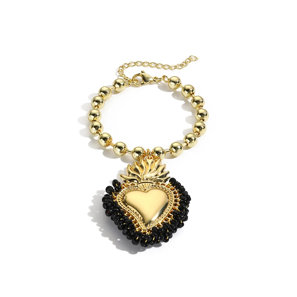 Title 8, Retro hartvormige armband, handgeweven met klei...