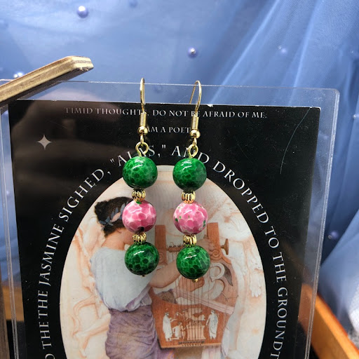 Title 8, Green Frog Skin Glass Bead Necklace Bracelet Ea...