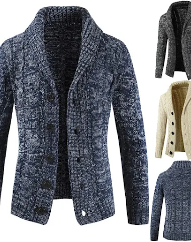 Men's lapel cardigan knitted sweate - 2