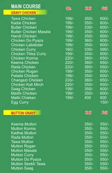 Flavours Chicken menu 