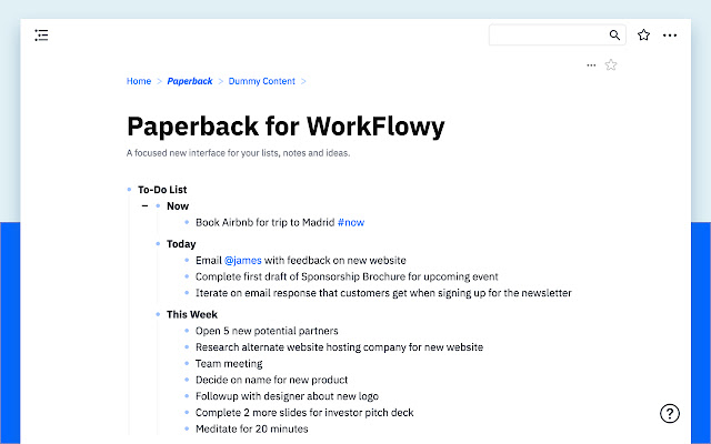 Paperback: a minimal WorkFlowy theme chrome extension