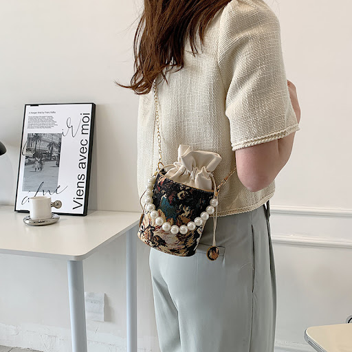 Title 4, Chinese Style Pearl Chain Bucket Bag, Underarm ...