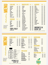 The Fresh Press menu 1