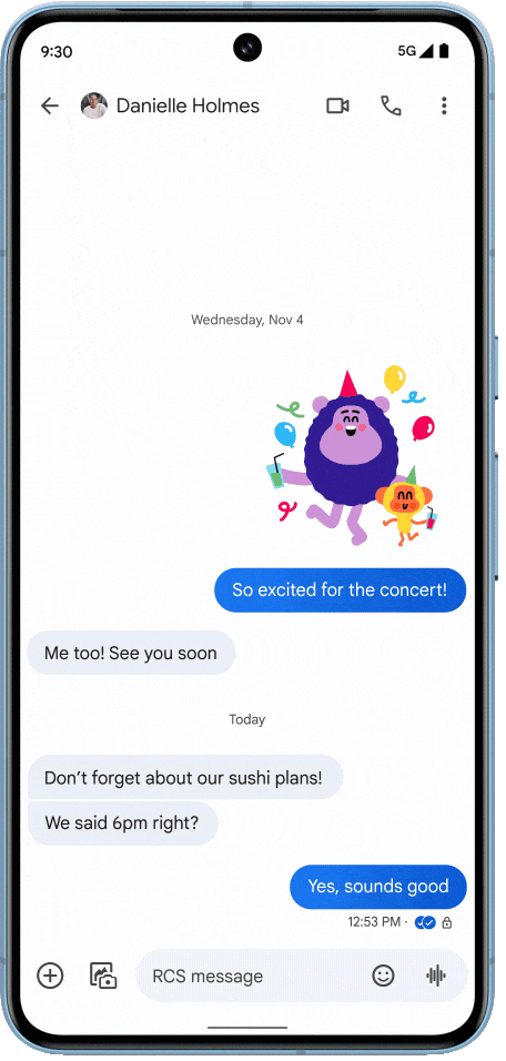 שיחה ב-Messages עם אפשרויות שונות לצבעים בהתאמה אישית.