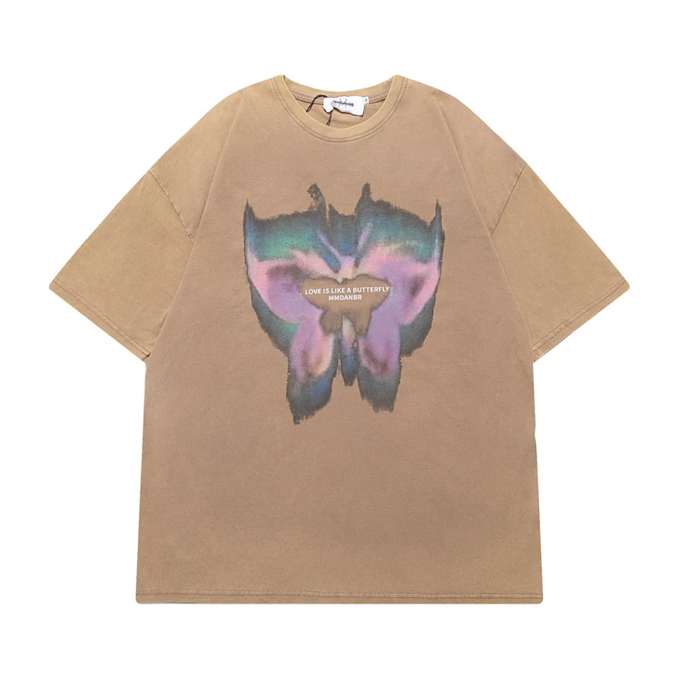 Butterfly Abstract Print Short Sleeve Punk High Street shirt. Een trendy T-shirt voor een opvallende en edgy look. Comfortabel en perfect voor een dagelijkse streetstyle.