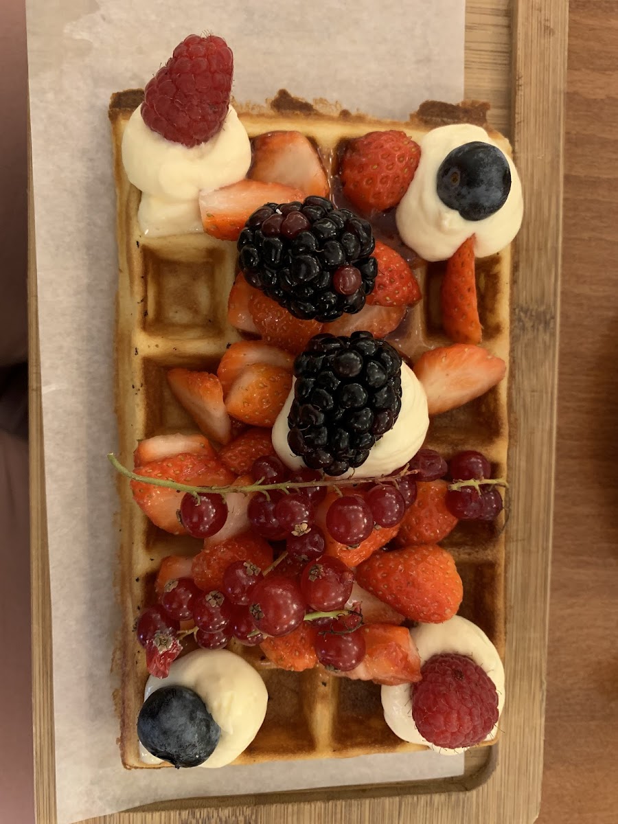 Sweet waffle with red fruit and chantilly