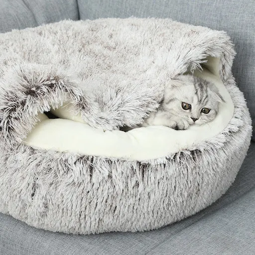 1pcs 40cm Plush Round Calming Cat Bed Fluffy Pet Bed for Cat Warm Dog Bed for Dog Sofa Dog House Pet Bed Accessories