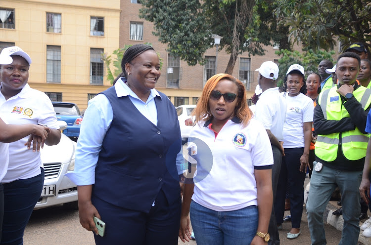 Magistrate Martha Nanzushi and ODPP officer Dorcas Rugut during the traffic open day flag off at Milimani Law Courts on March 20, 2024