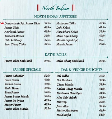 Dasaprakash menu 