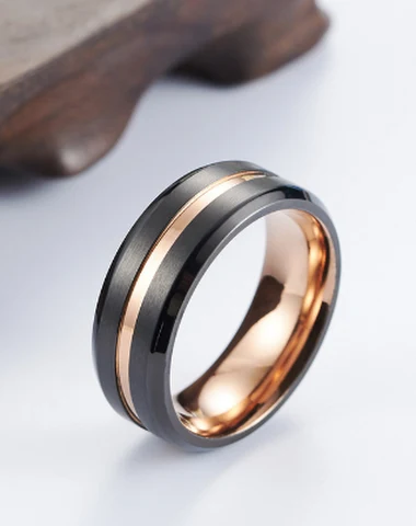 Anillo de acero titanio bicolor neg - 1