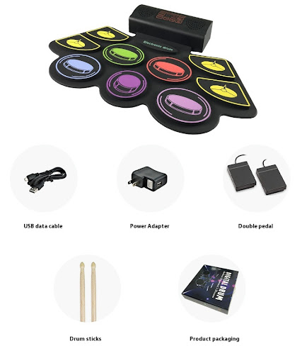 Title 16, Color Hand Roll-up Drum Kit Portable with Brack...