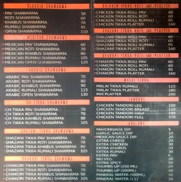 Arsalan Shawarma King menu 