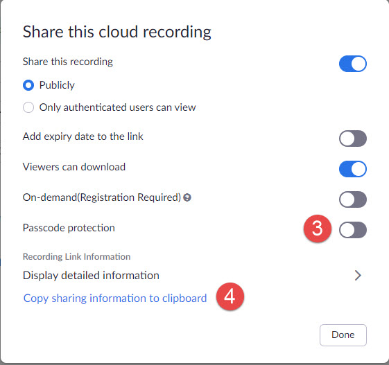 Zoom recording sharing settings