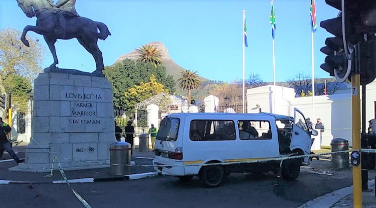 Twenty-two schoolchildren were among the injured when a minibus taxi crashed into a bollard outside parliament on August 20, 2021.