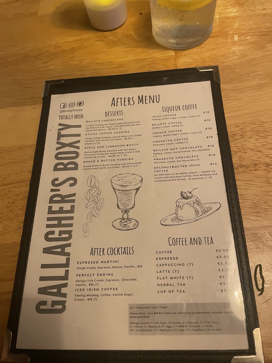 Gallaghers Boxty House gluten-free menu