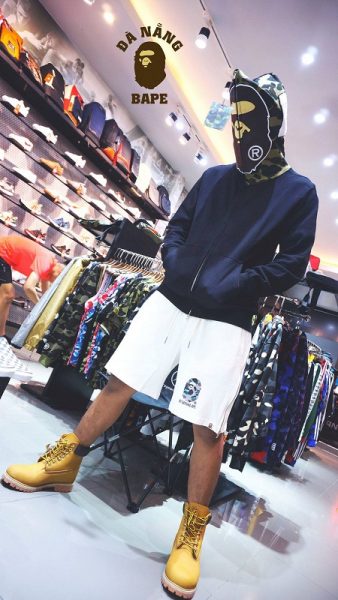 quan short bape line zip white