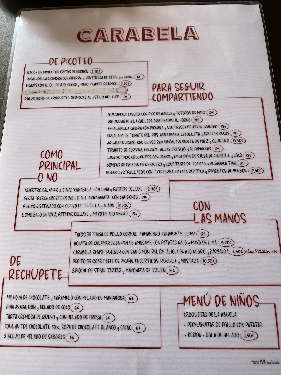 Carabela Gastro Bar gluten-free menu