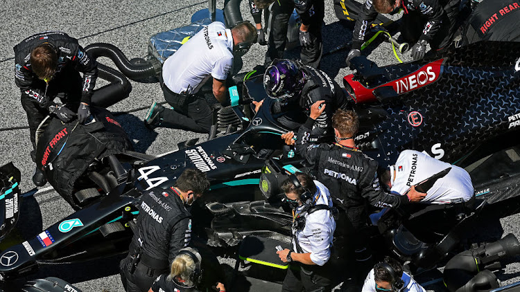 Lewis Hamilton of Great Britain and Mercedes GP on the grid before the start of the Formula One Grand Prix of Austria at Red Bull Ring on July 05, 2020 in Spielberg, Austria.