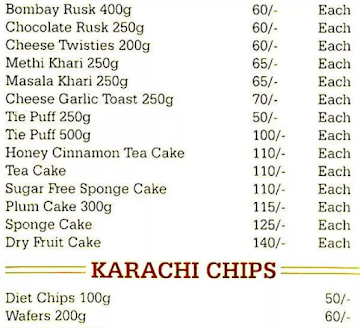 Karachi Bakery menu 