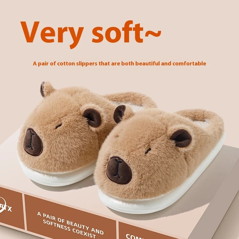 Pantoufles en coton Kapibala pour femmes, d'intérieur, avec semelles épaisses et isolation en peluche pour la chaleur et le confort à la maison.