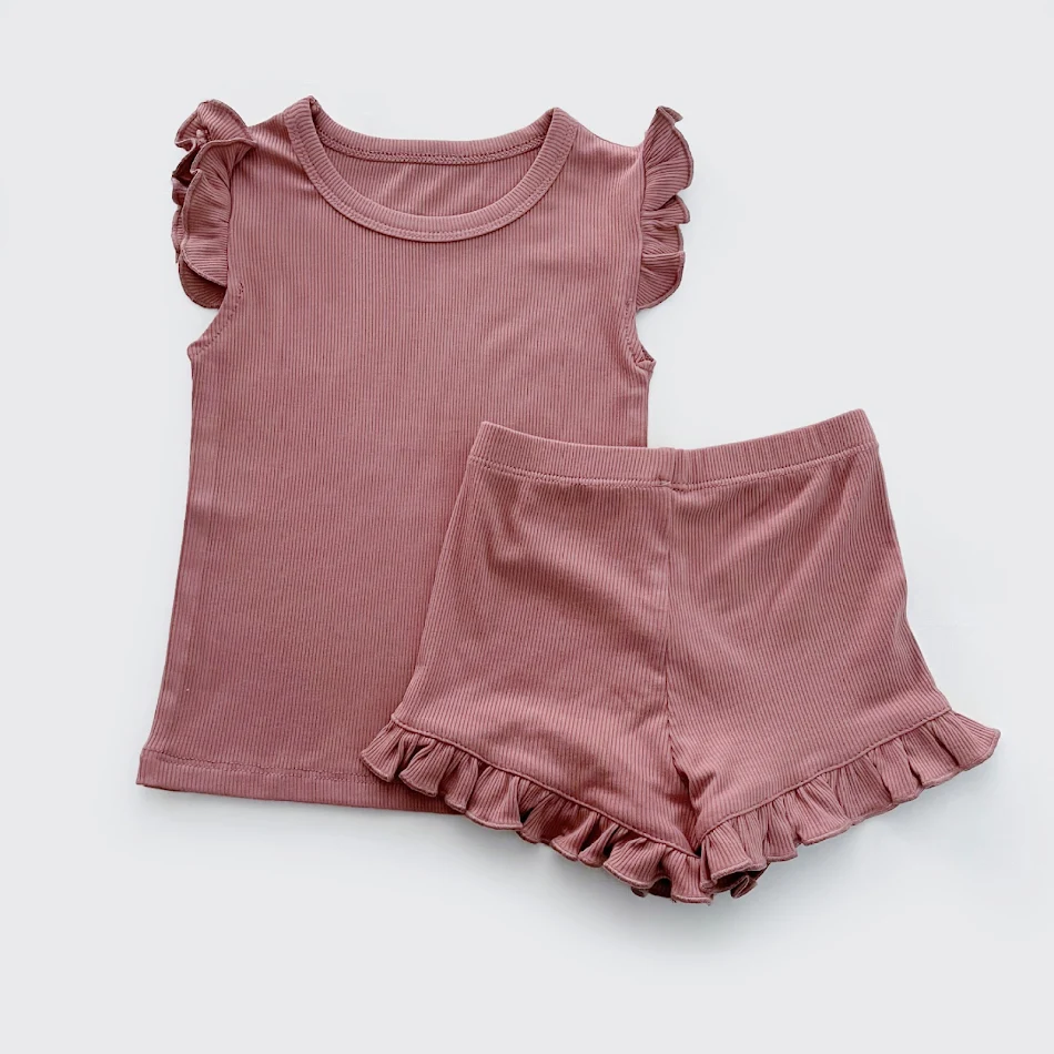 Kinder Loungewear meisjes pyjama zomer nieuw kant pak baby vest basis zachte en ademende kinderkleding set voor warme nachten.