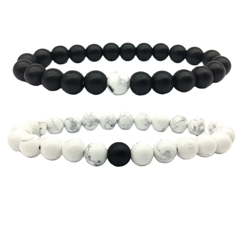 Frosted Stone White Turquoise 8mm koppelarmband, een stijlvol sieraad voor hem en haar, perfect cadeau om de liefde te vieren.
