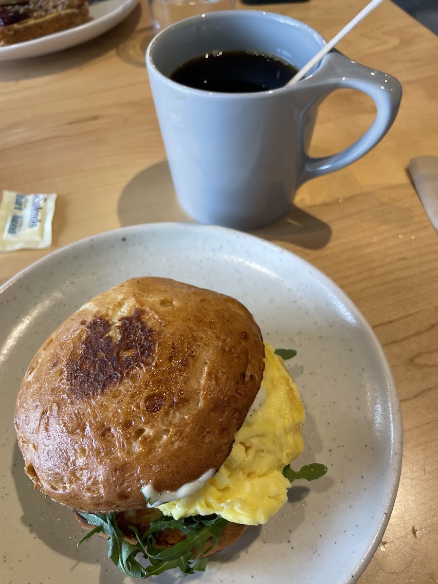 Breakfast egg sandwich - delicious GF bun!