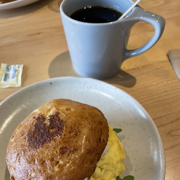 Breakfast egg sandwich - delicious GF bun!