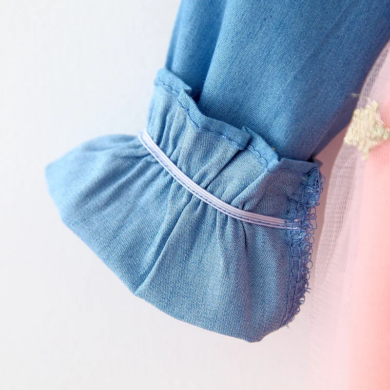 Title 6, Denim Mesh Stitching Prinsessenjurk met Lange M...