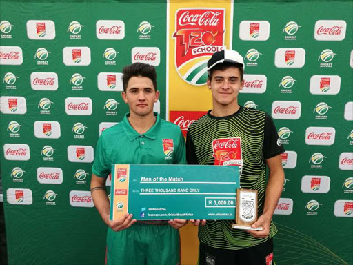 Hudson Park's Jason Niemand (left) and Selborne's Aiden van Wyk received respective man of the match awards, while van Wyk was also named the Coca Cola Hero of the day on day one of the Coca Cola Schools T20 Challenge in Stellenbosch on Friday.