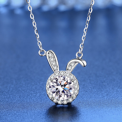 Title 4, S925 Silver Moissanite Necklace Female Cute Rab...