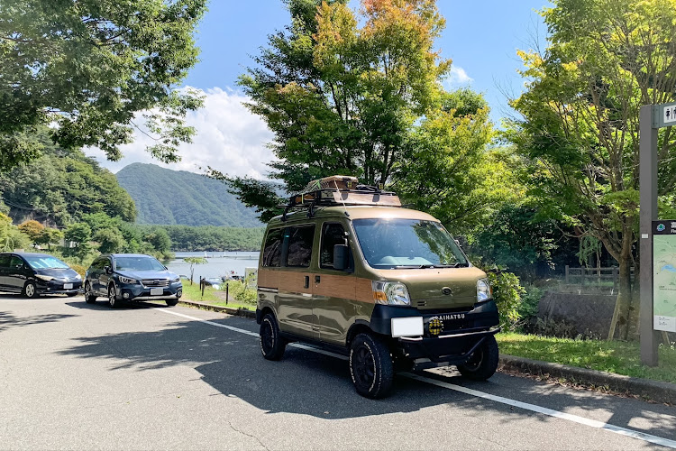 ハイゼットカーゴの西湖・sup・息子と2人旅・車中泊の旅・道の駅朝霧高原に関するカスタム事例の投稿画像1枚目