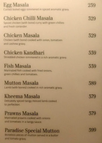 Paradise menu 