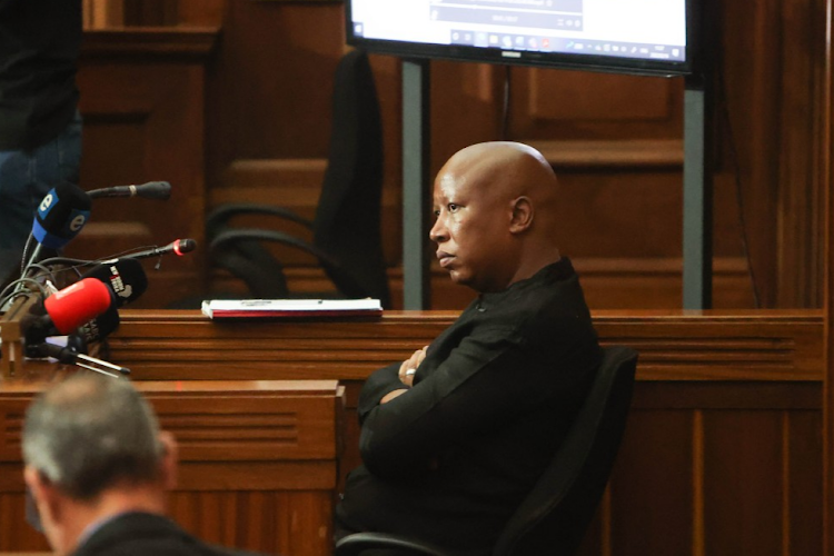 EFF leader Julius Malema sits in the witness stand at the equality court in Johannesburg during a hate speech case brought by AfriForum relating to the singing of the struggle song 'Kill the Boer'. File photo.