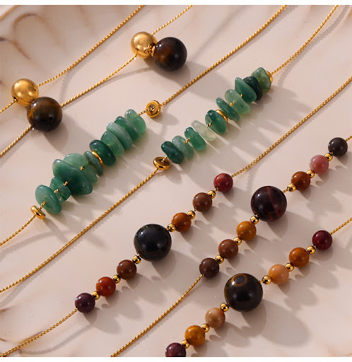 Title 2, Hong Kong Style Minimalist Agate Beaded Necklac...